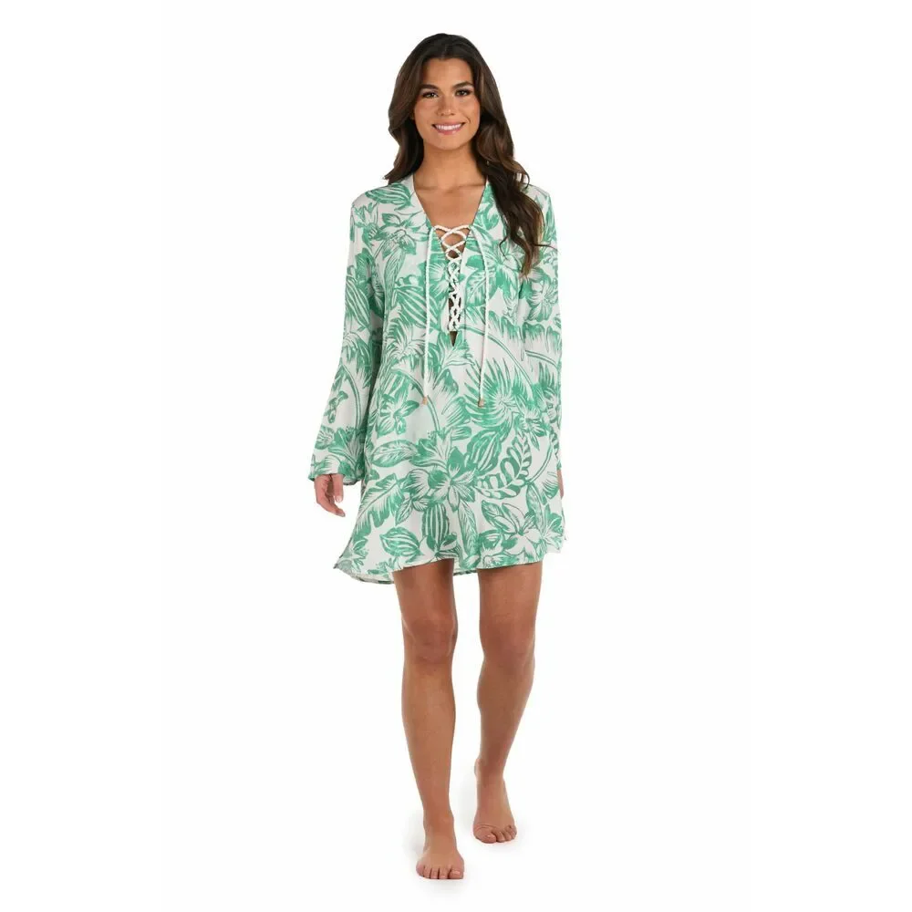 La Blanca Women's White/Green Tunic Swimsuit Cover Up M NWT